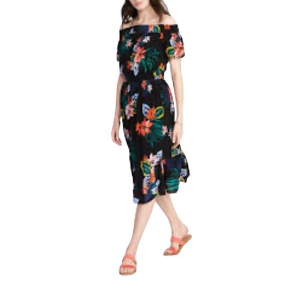 Old Navy Gauzy Midi Dress Off the Shoulder Tropical Resortwear Cover Up Size XS - Picture 10 of 10